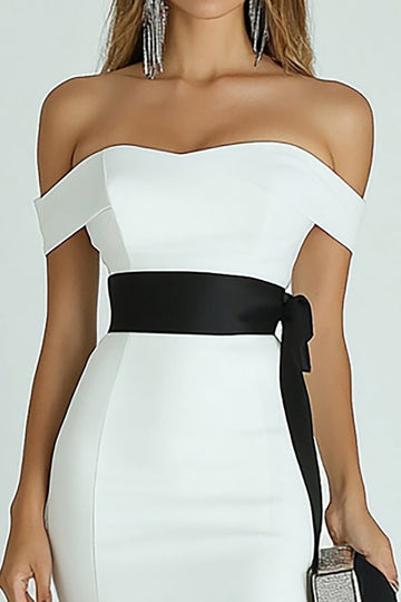 Biało-satynowa asymetryczna sukienka bodycon